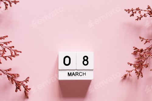 Preview: Women's Day. March 8 tree calendar, International Women's Day, cubes with numbers