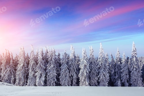 Preview: Mysterious winter landscape majestic mountains in