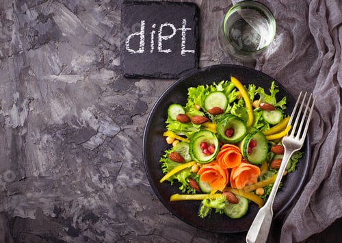 Preview: Vegetable salad with carrot, cucumber, pepper, almond and chick-pea