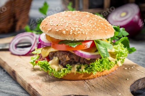 Preview: Closeup of burger made from vegetables and beaf