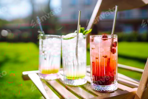 Preview: Summer cocktails. Alcoholic cocktail with ice and citrus fruits.