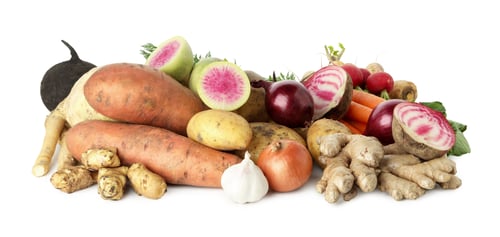 Preview: Many different root vegetables isolated on white