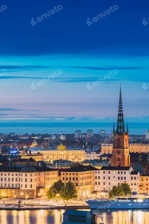 Preview: Stockholm, Sweden. Scenic View Of Stockholm Skyline At Summer Evening. Famous Popular Destination