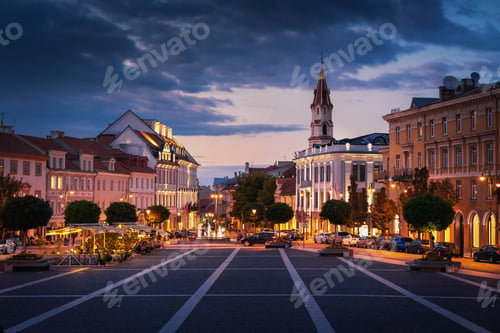 Preview: Town Hall Square and Orthodox Church of St. Nicholas at sunset - Vilnius, Lithuania