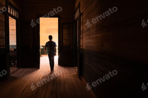 Preview: Hispanic man enjoying walking inside the historical building Humberstone, Iquique, Chile
