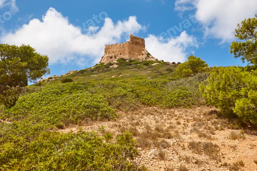 Preview: Mediterranean coast in Cabrera. Balearic islands landscape. Castle. Spain