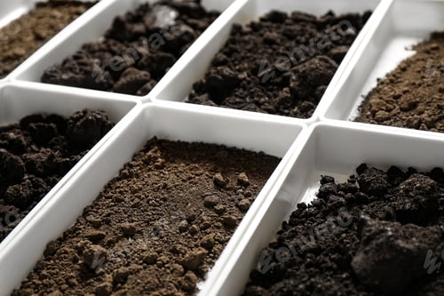Preview: Containers with soil samples, closeup. Laboratory research