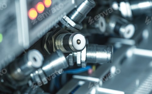 Preview: Numerous round metal plugs connected to each other