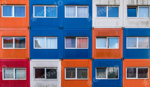 Preview: Residential building with temporary container homes for students, refugees, or asylum seekers