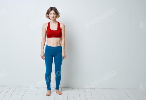Preview: woman in blue leggings gymnastics sport fitness yoga asana