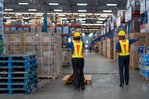 Preview: A team of engineers inspects the warehouse in a large storage warehouse.