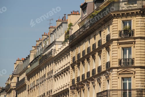 Preview: Classic Parisian apartment buildings with balconies.