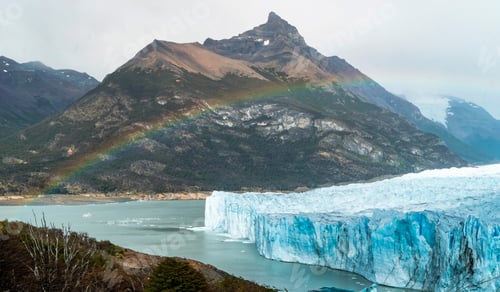 Preview: Perito moreno glacier, rainbow over the glacier.