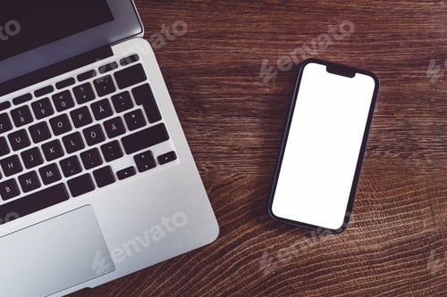 Preview: Smartphone mockup screen on home office desk