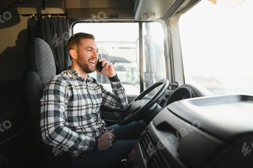 Preview: Smiling Man in Truck Talking on Phone
