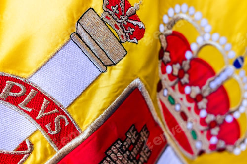 Preview: Detail of the historical shield of the national flag of Spain.