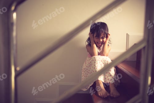 Preview: Sad child from this father and mother arguing, family negative concept.vintage color