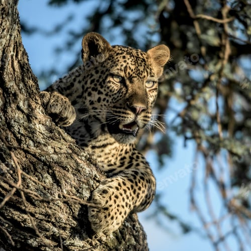 Preview: Cheetah resting on a tree in Serengeti National Park