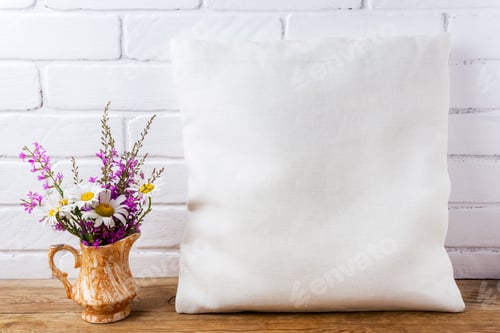 Preview: White Pillow Mockup with Colorful Flower Arrangement