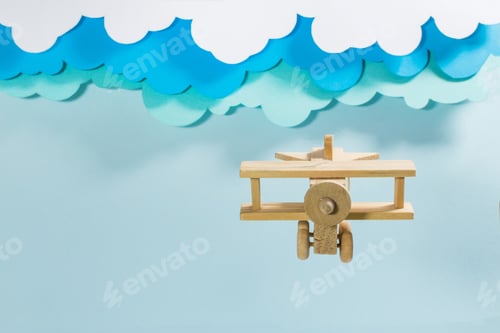 Preview: Figurines of clouds and a wooden plane