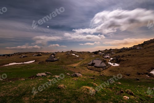Preview: meadow on a cloudy and starry night