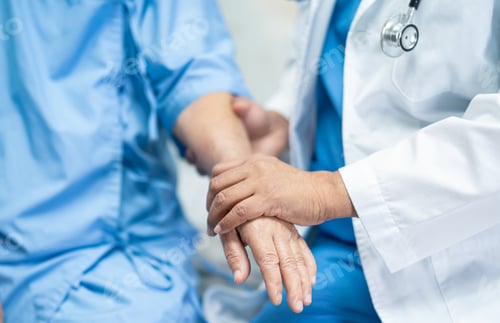 Preview: Doctor holding touching hands Asian senior or elderly old lady woman patient with love, care,