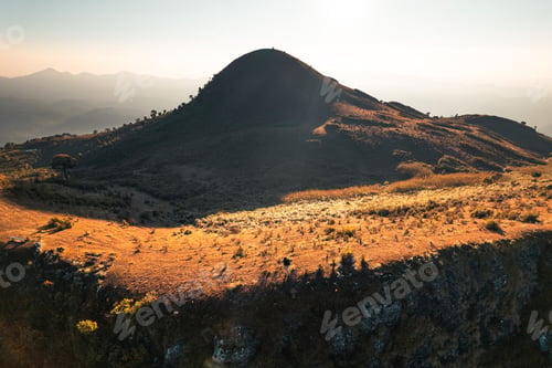 Preview: mountains in summer morning and spring flowers