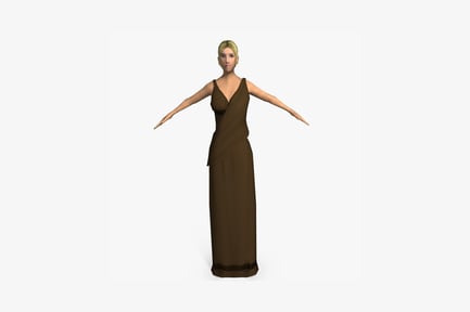 Preview: Woman in sleeveless v-neck dress with extended arms
