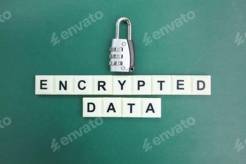 Preview: letters of the alphabet with encrypted data words. the concept of encrypted data or protected data