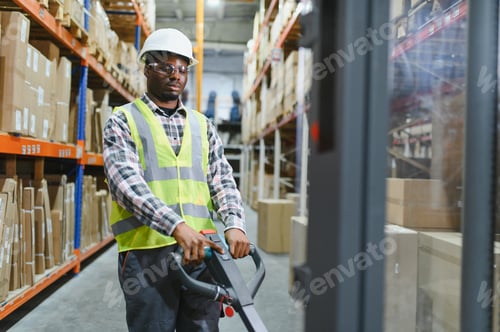 Preview: african american Storehouse manager supervising the lift truck operator