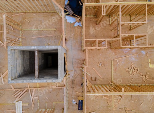 Preview: Framing of under construction wooden house building frame structure on new development