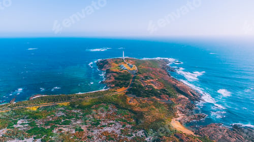 Preview: Aerial view of lighthouse and blue ocean