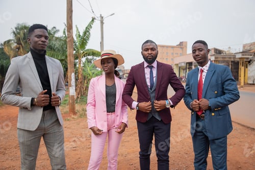 Preview: Group of African young people elegantly and stylishly dressed, African sapology society.