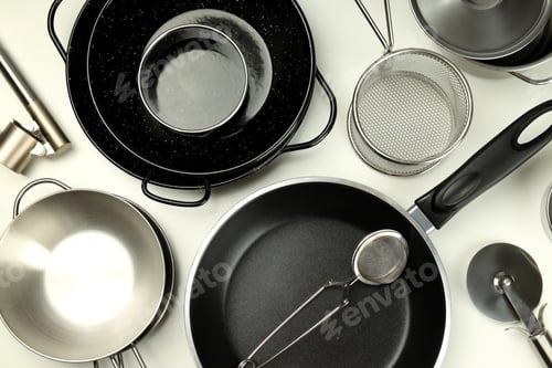 Preview: Set of different kitchen utensil on white background