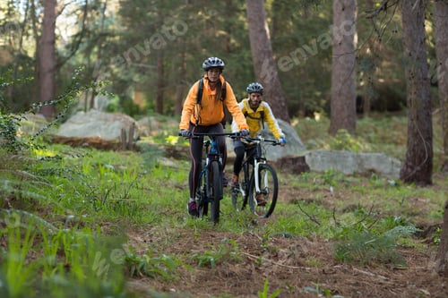 Preview: Biker Couple Cycling In Countryside Forest
