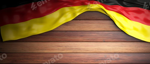 Preview: Germany flag placed on wooden background with copyspace. 3d illustration