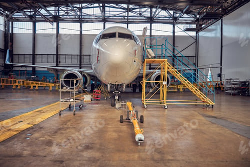 Preview: Passenger aircraft on service in an aviation hangar
