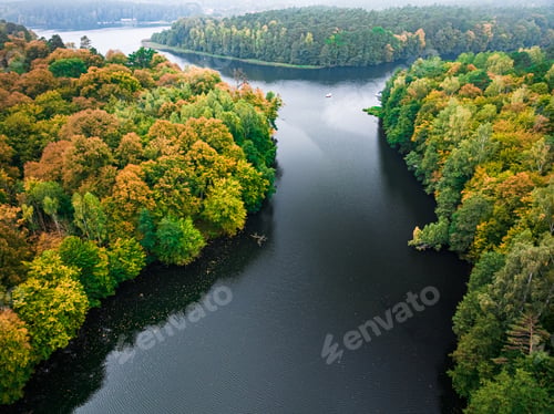 Preview: Forest and big lake in autumn, Poland, Europe.