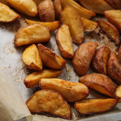 Preview: Close Up Cooked Hot Spicy Potato Wedges