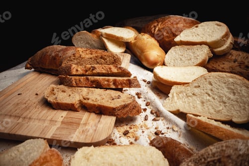Preview: Cut bread assortment for a background, close up
