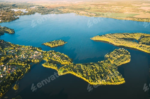 Preview: Lyepyel, Lepel Lake, Beloozerny District, Vitebsk Region. Aerial View Of Lyepyel Cityscape Skyline