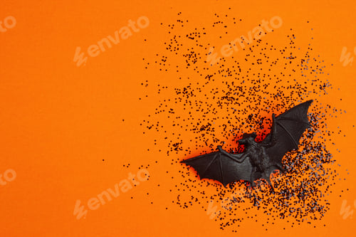 Preview: Top view of Halloween decoration with plastic bats