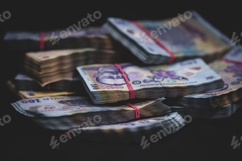 Preview: Selective focus shot of money pack on black background
