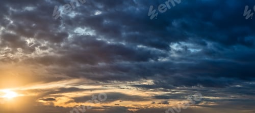 Preview: Panoramic View of colorful cloudscape during dramatic sunset