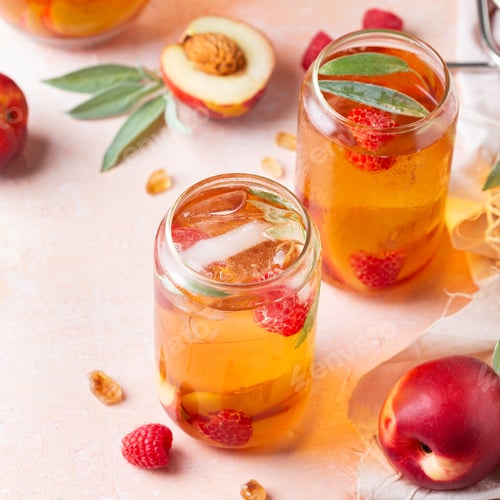 Preview: Peach raspberry iced tea, summer refreshing drink, beverage, cocktail