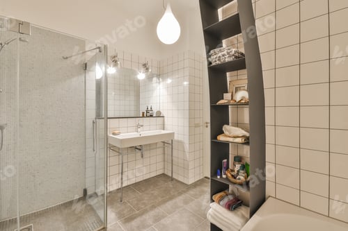 Preview: Modern bathroom with shower, bathtub and sink