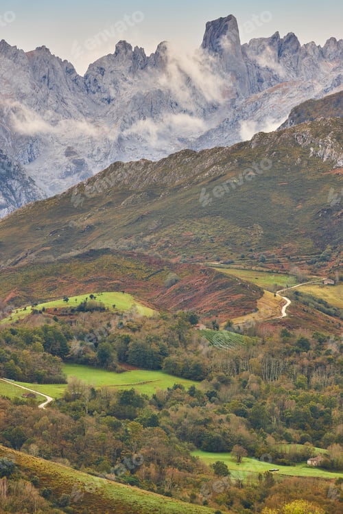 Preview: Autumn landscape in Asturias. Naranjo de Bulnes. Picos Europa. Spain