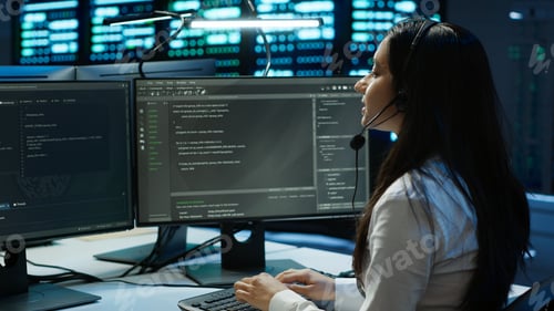 Preview: Worker in server farm establishment oversees infrastructure systems
