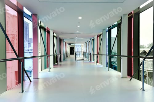 Preview: Beautiful shot of a modern building with colorful glass windows