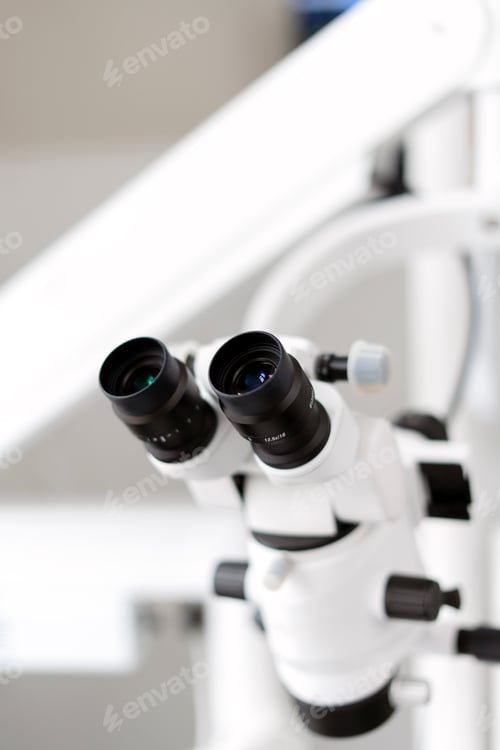 Preview: Closeup, modern technologies in dental treatment. Dental microscope, equipment